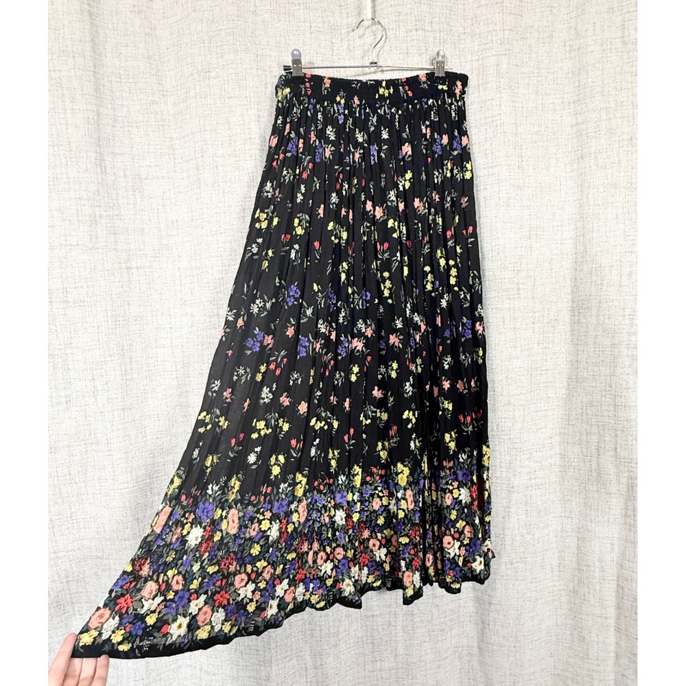 Jane Ashley Floral Boho Maxi Skirt Sz L Black Rayon 90s Y2K Festival Cottagecore